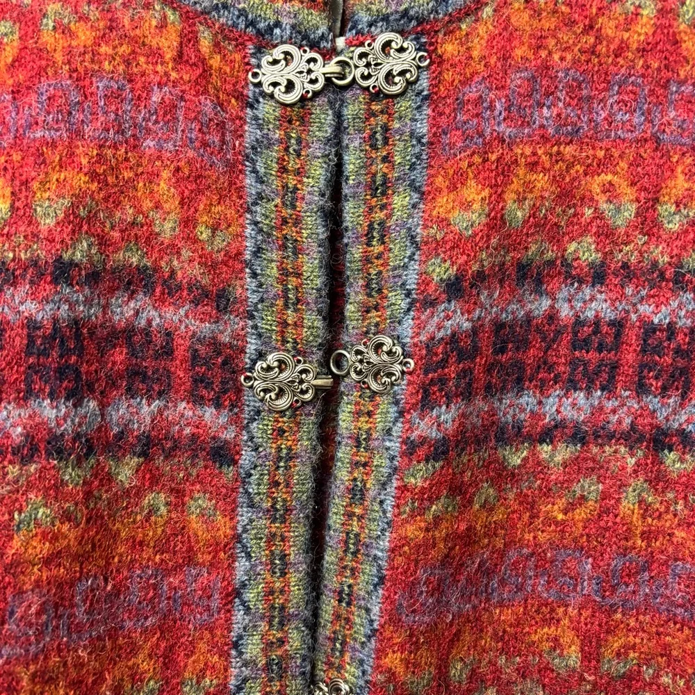 Women's Squaw Valley Red Multicolor Fair Isle Wool Cardigan S - Picture 2 of 9